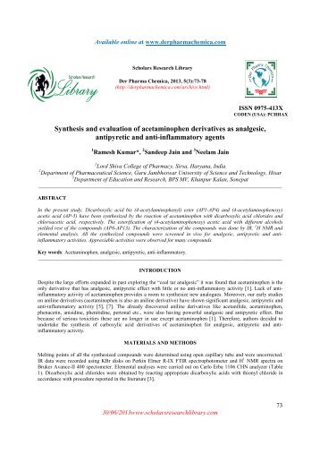 Synthesis and evaluation of acetaminophen derivatives as ...
