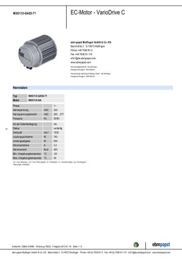 Produkt-Datenblatt M3G112GA5271 - ebm-papst