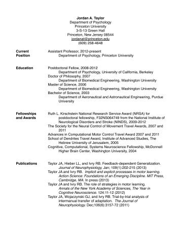 PDF of Curriculum Vitae - Department of Psychology - Princeton ...