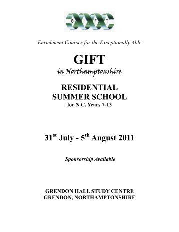 RESIDENTIAL SUMMER SCHOOL 31 July - 5 August 2011