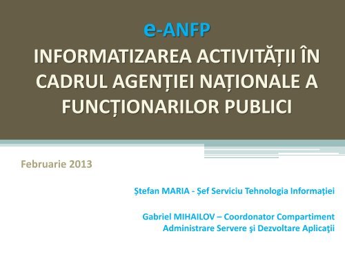 Informatizarea activităţii în cadrul ANFP