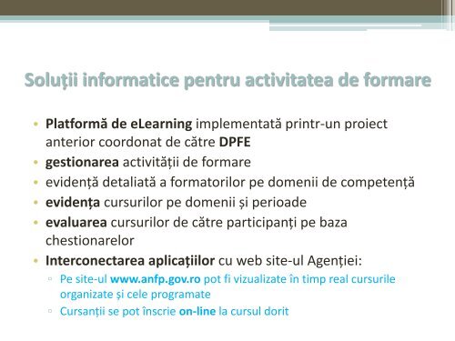 Informatizarea activităţii în cadrul ANFP