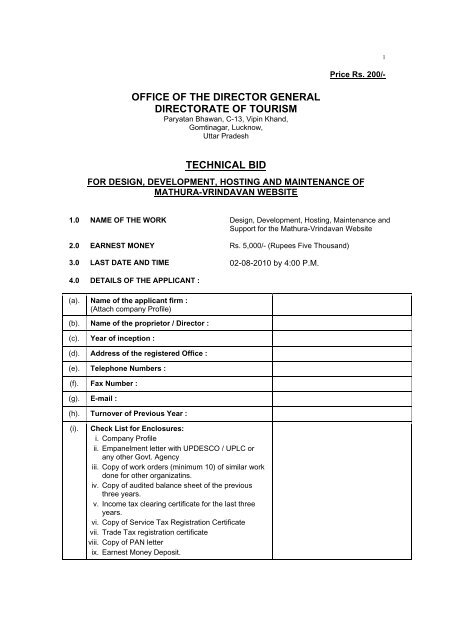 Download Tender Form - Uttar Pradesh Tourism