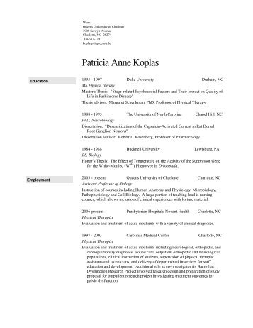 Patricia Anne Koplas - Queens University of Charlotte