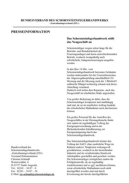 presseinformation - Bundesverband des Schornsteinfegerhandwerks