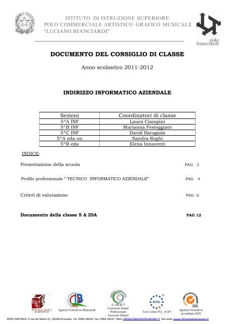 documento del consiglio della classe 5^a eda - L. Bianciardi