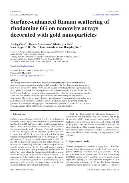 Surface-enhanced Raman scattering of rhodamine ... - ResearchGate