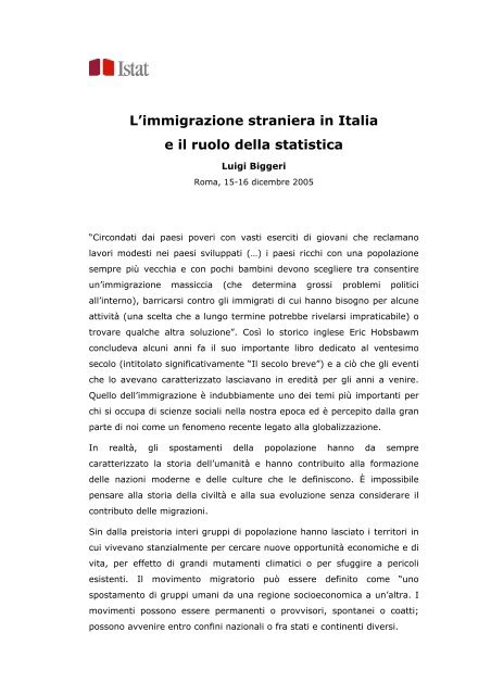 L'immigrazione straniera in Italia e il ruolo della statistica - Istat.it