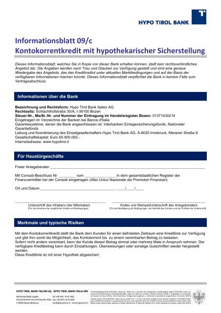 Informationsblatt 09/c Kontokorrentkredit mit hypothekarischer ...