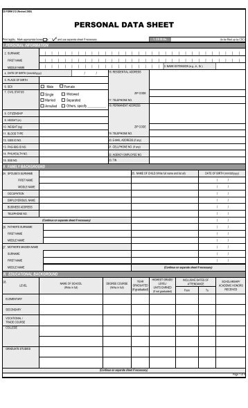 PERSONAL DATA SHEET