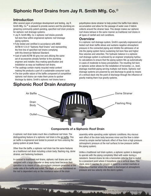 Brochure Siphonic Roof Drains - Jay R. Smith MFG Co.