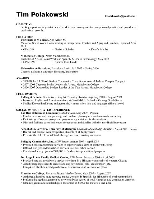 Resume - University of Michigan School of Social Work