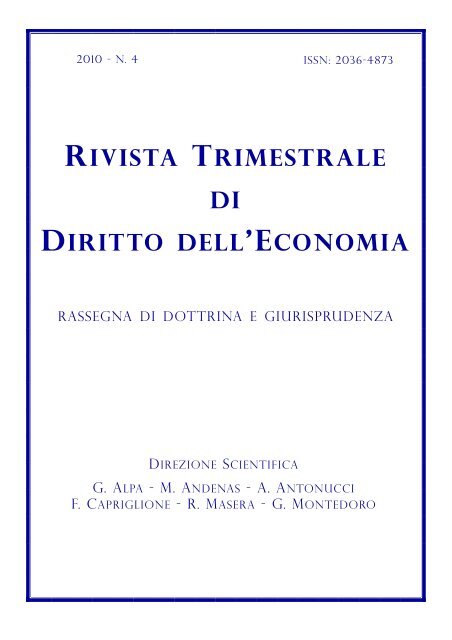 rivista trimestrale di diritto dell 'economia - Fondazione Capriglione ...