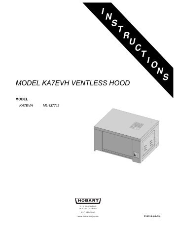 MODEL KA7EVH VENTLESS HOOD - Hobart