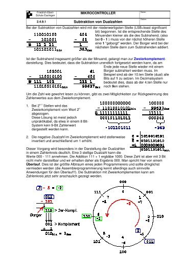 Subtraktion von Dualzahlen - Mikrocontroller