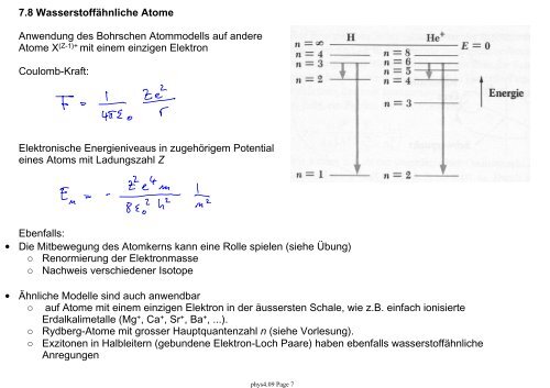 7.6 Das Bohr-Modell (1913) liefert Erklärung des Spektrums des ...