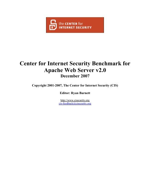 CIS Apache Benchmark V2 - Benchmarks - Center for Internet Security