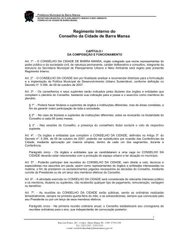 Regimento Interno do Conselho da Cidade de Barra Mansa