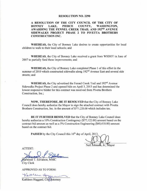 Resolution 2290 Pdf City Of Bonney Lake