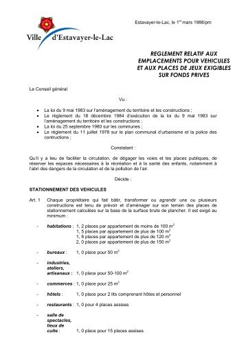 Règlement relatif aux emplacements pour ... - Estavayer-le-Lac