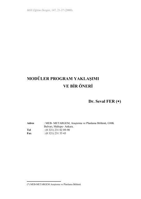 modüler program yaklaşımı - Prof.Dr. Seval Fer