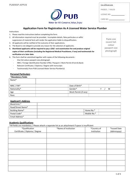 Application Form for Registration As A Licensed Water Service - PUB