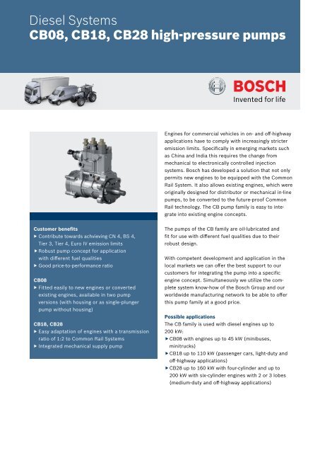 Cb08 Cb18 Cb28 High Pressure Pumps Bosch Automotive