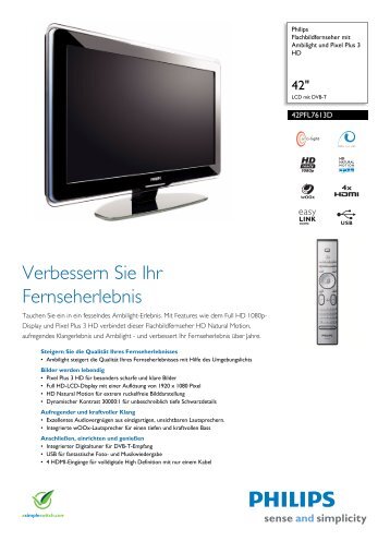 42PFL7613D/12 Philips Flachbildfernseher mit Ambilight und ... - Prad