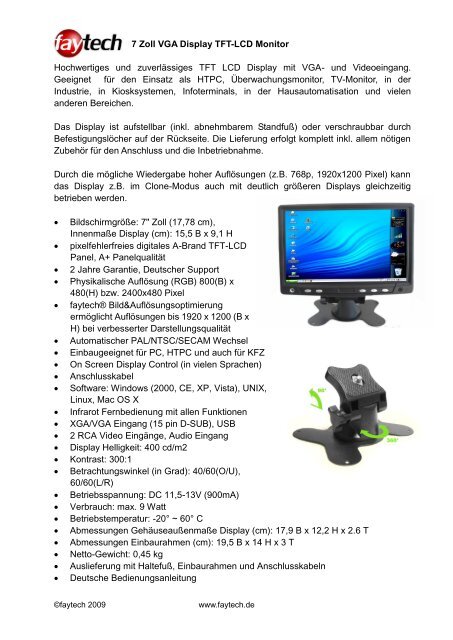 7 Zoll VGA Display TFT-LCD Monitor Hochwertiges und - Prad