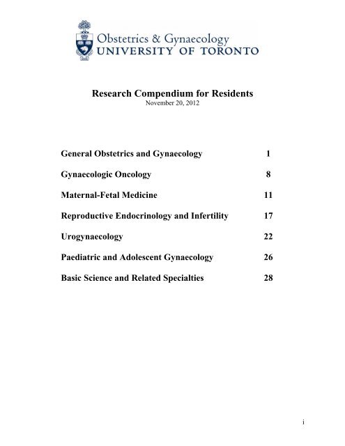 Research Compendium for Residents - University of Toronto ...
