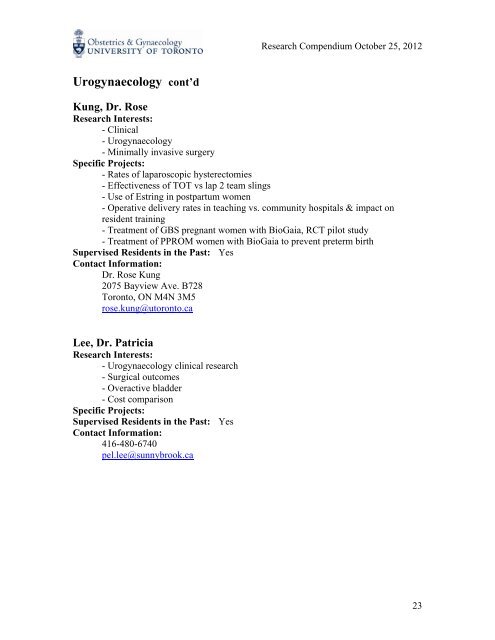 Research Compendium for Residents - University of Toronto ...