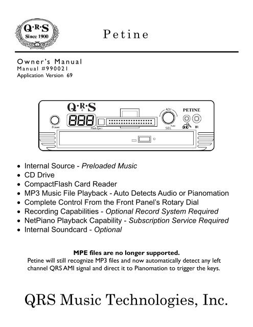 Setup Menu Functions Advanced QRS Music