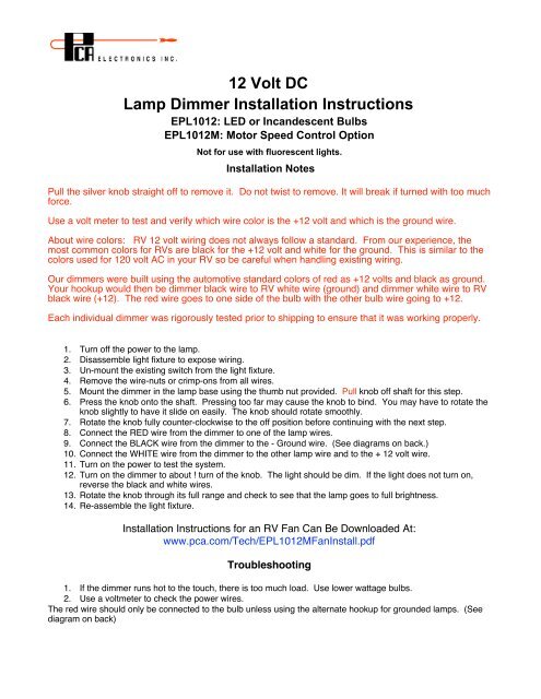 Installation Instructions Pca Electronics Inc