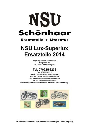 Lux/Superlux-Ersatzteile 2013 - NSU-SchÃ¶nhaar, Unterensingen