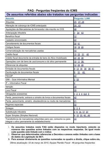 FAQ - Perguntas freqüentes do ICMS - Secretaria de Estado da ...