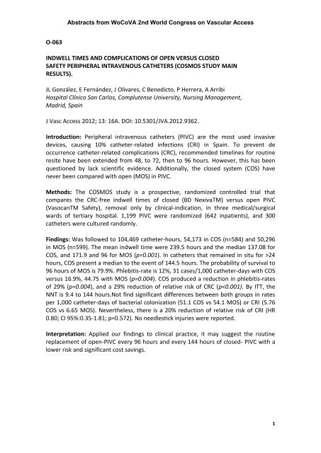 o-063 indwell times and complications of open versus closed safety ...