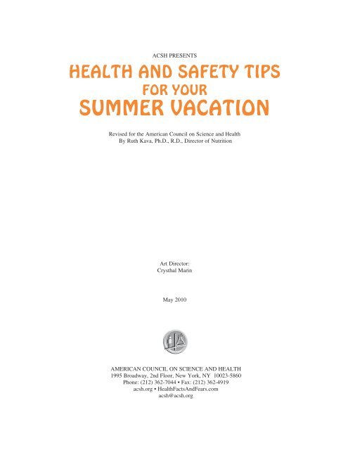 Health and Safety Tips for Your Summer Vacation (Update 2010)