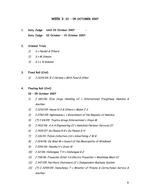 The High Court Third Term Court Roll - Superior Courts of Namibia