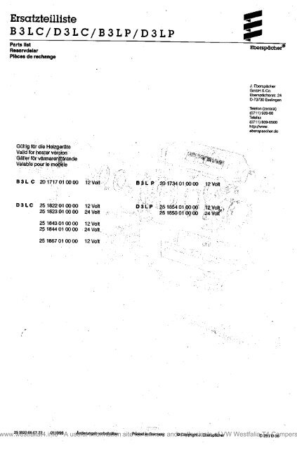 Eberspacher B3LC B3LP D3LC B3LP Compact 1996 Heater Parts ...