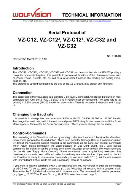 Serial Protocol Of Vz C12 Vz C12a A Vz C12a A Vz C32 Wolfvision