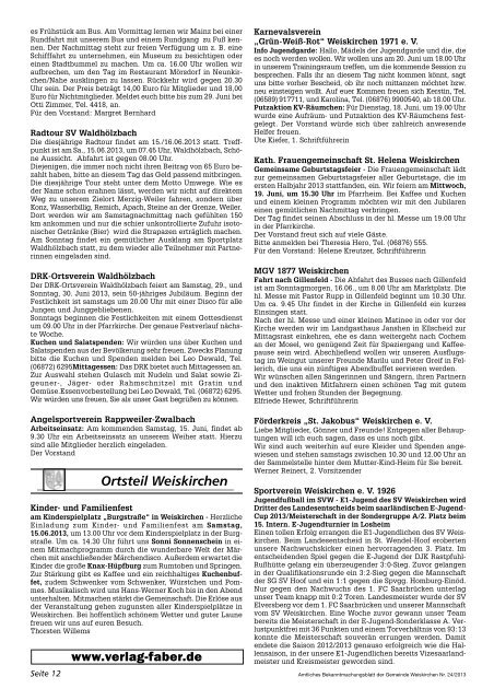 Mitteilungen der Hochwald- Touristik GmbH Weiskirchen