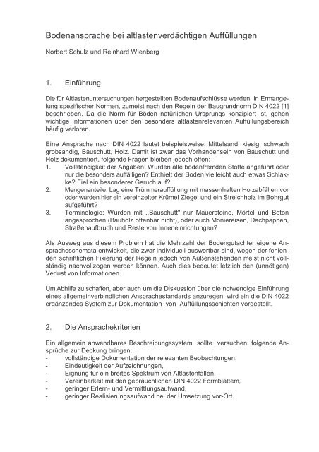 Bodenansprache Bei Altlastenverdachtigen Dr R Wienberg