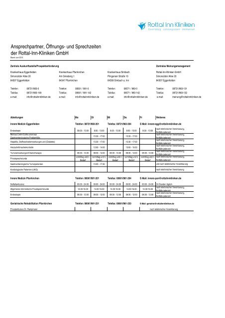 Ansprechpartner- und Kontaktliste - Juni 2013 - Rottal-Inn-Kliniken