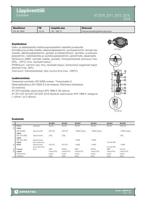 EsiteTuotetiedosto LÃ¤ppÃ¤venttiili - Eurovalve - Armatec