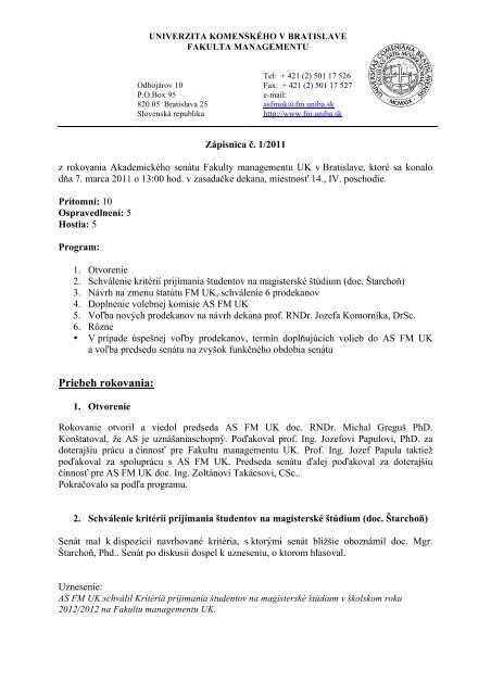 Priebeh rokovania: - Univerzita Komenského