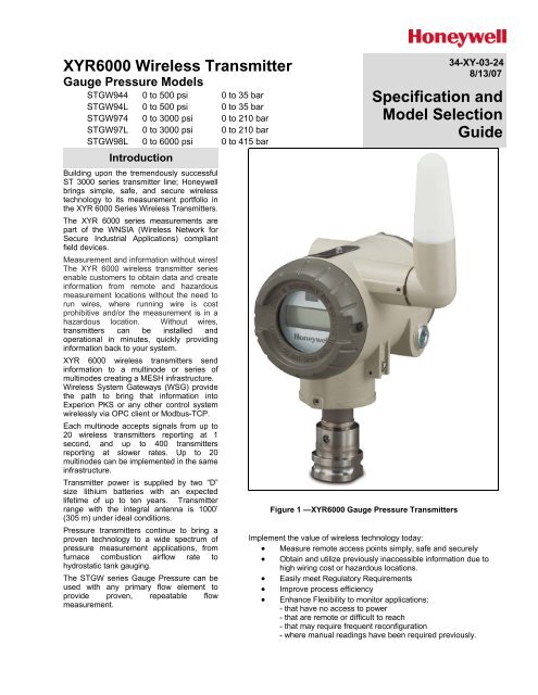 XYR6000 Gauge Pressure Spec - Honeywell