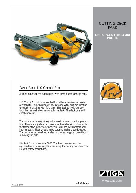 Deck Park 110 Combi Pro CUTTING DECK PARK - Stiga.org
