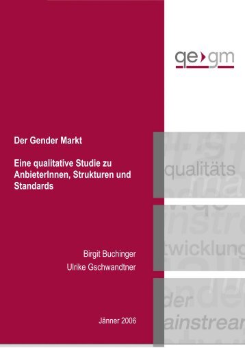 Der Gender Markt - Qualitätsentwicklung Gender  Mainstreaming