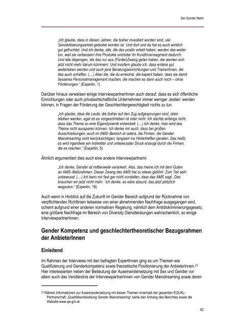 Der Gender Markt - Qualitätsentwicklung Gender  Mainstreaming