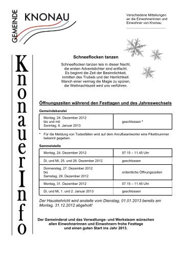 Gemeindezirkular vom Dezember 2012 - Knonau